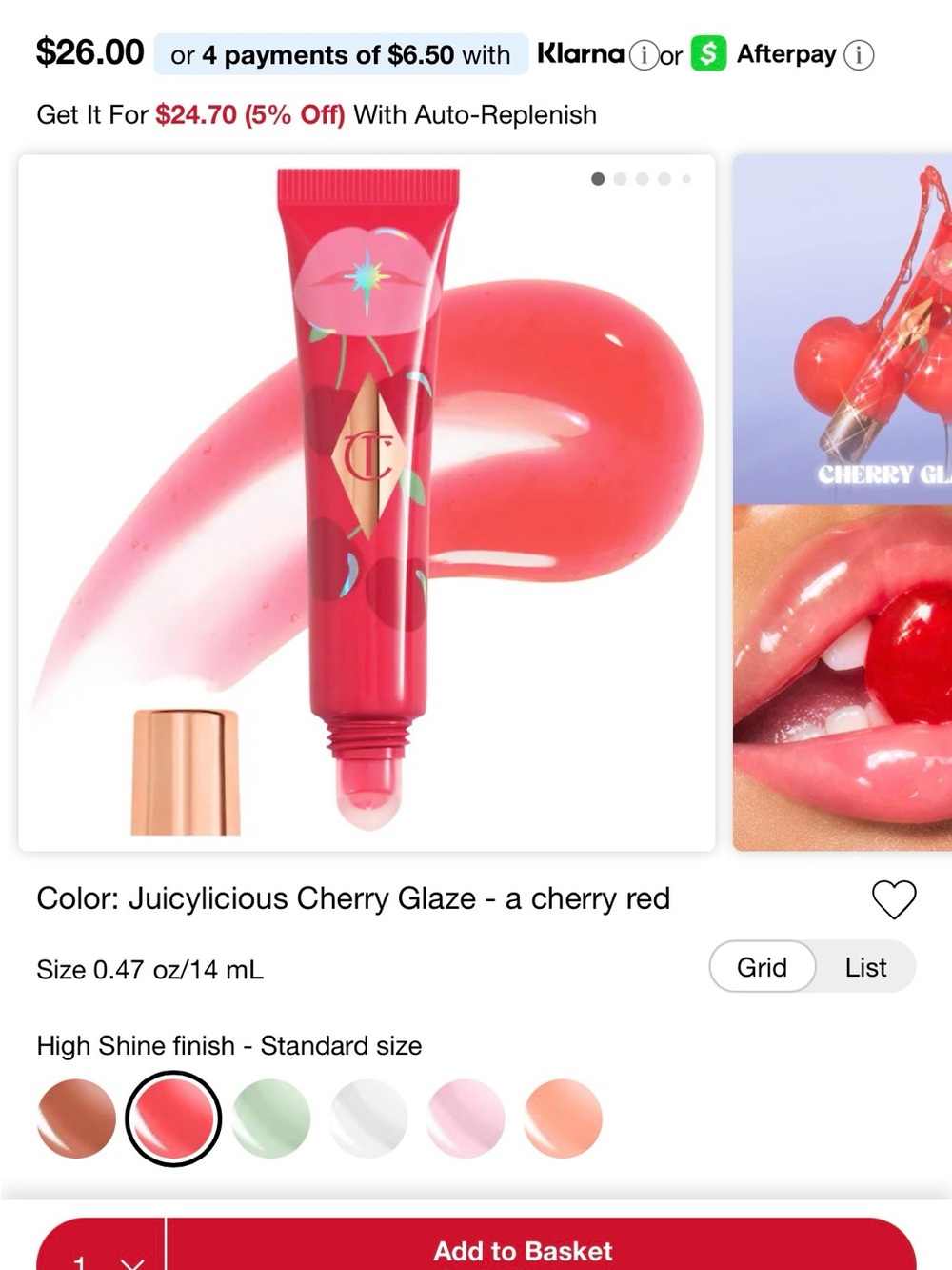 Charlotte Tilbury Juicylicious Lip Gloss in Cherry Pink-Red